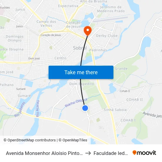 Avenida Monsenhor Aloísio Pinto | Fórum to Faculdade Ieducare map