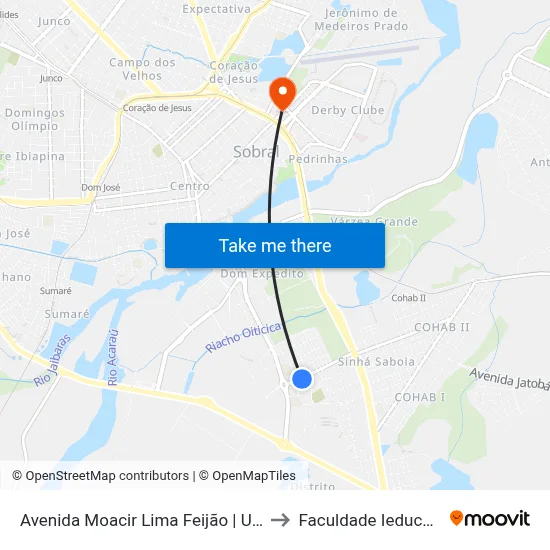Avenida Moacir Lima Feijão | Upa to Faculdade Ieducare map