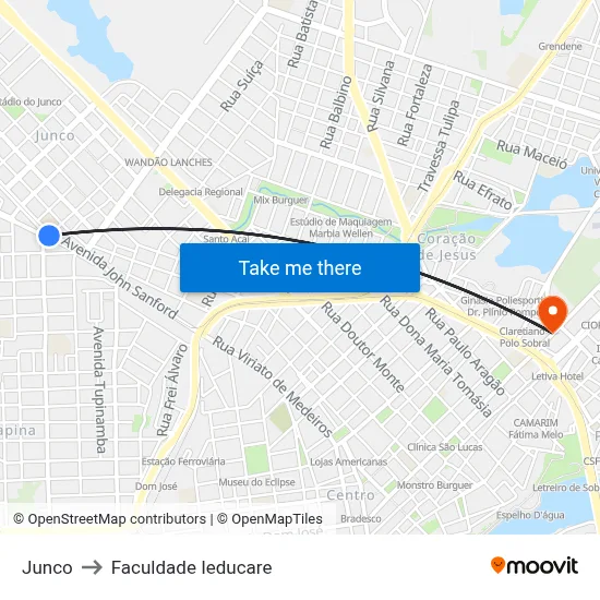 Junco to Faculdade Ieducare map