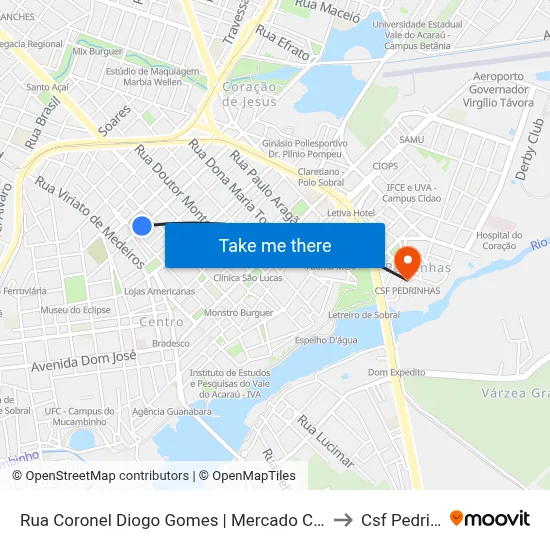 Rua Coronel Diogo Gomes | Mercado Central - Centro to Csf Pedrinhas map