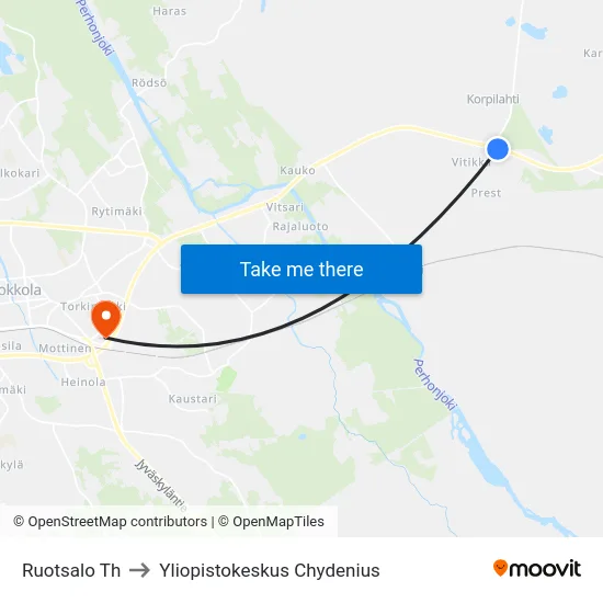 Ruotsalo Th to Yliopistokeskus Chydenius map