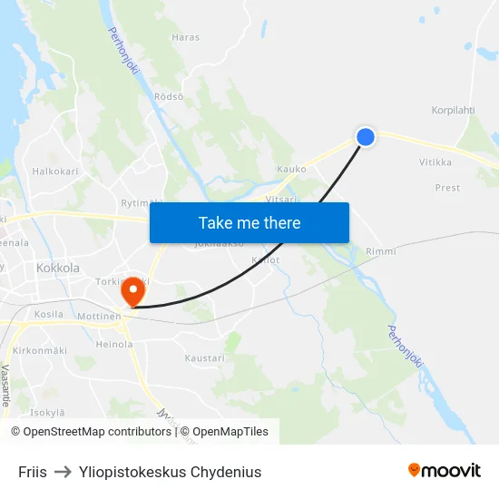 Friis to Yliopistokeskus Chydenius map