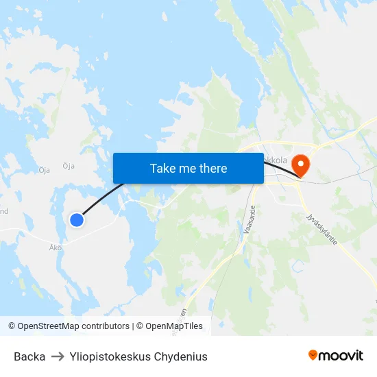 Backa to Yliopistokeskus Chydenius map