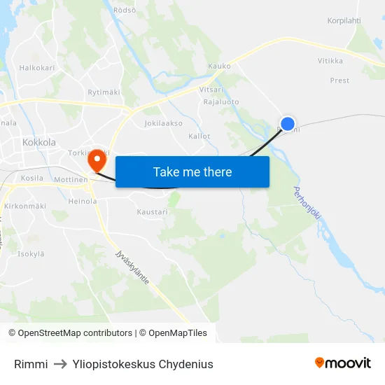 Rimmi to Yliopistokeskus Chydenius map