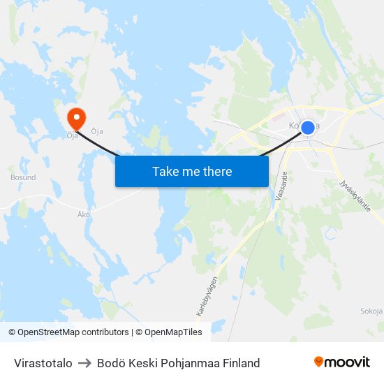 Virastotalo to Bodö Keski Pohjanmaa Finland map