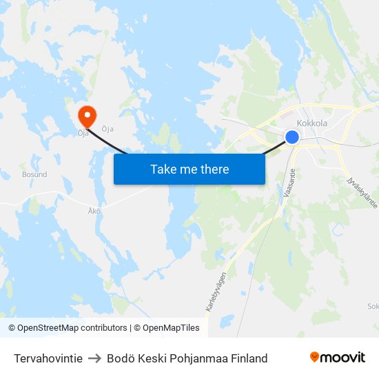 Tervahovintie to Bodö Keski Pohjanmaa Finland map