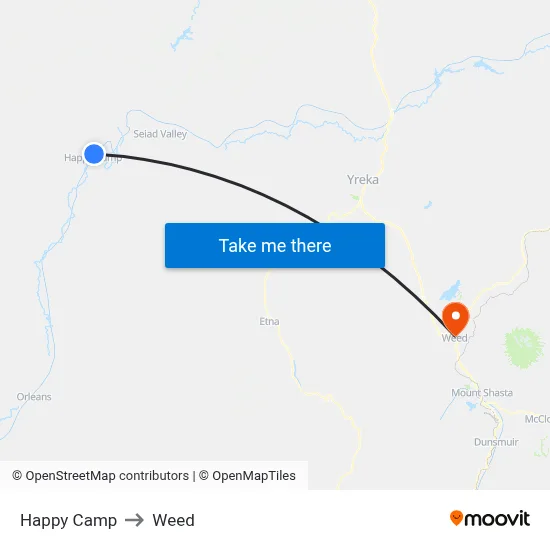 Happy Camp to Weed map