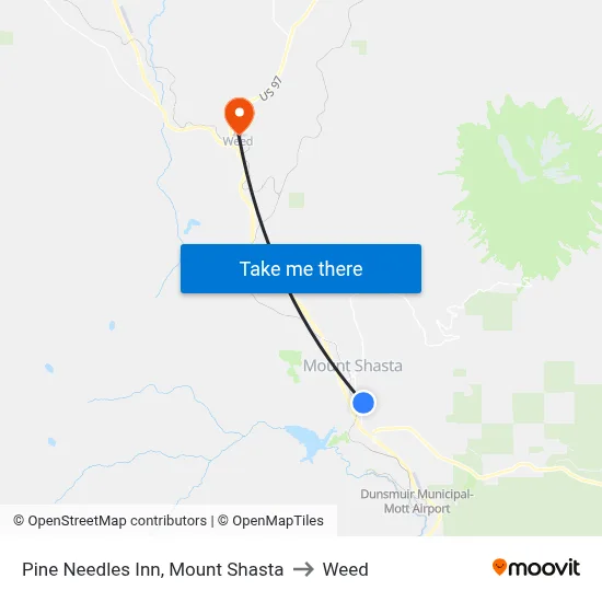 Pine Needles Inn, Mount Shasta to Weed map