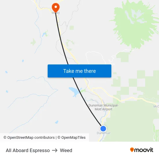 All Aboard Espresso to Weed map