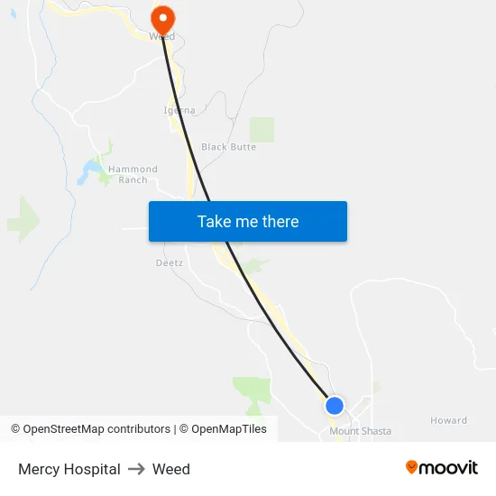 Mercy Hospital to Weed map