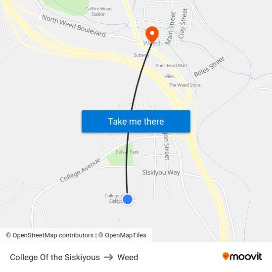 College Of the Siskiyous to Weed map
