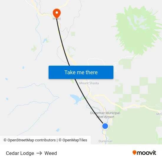 Cedar Lodge to Weed map