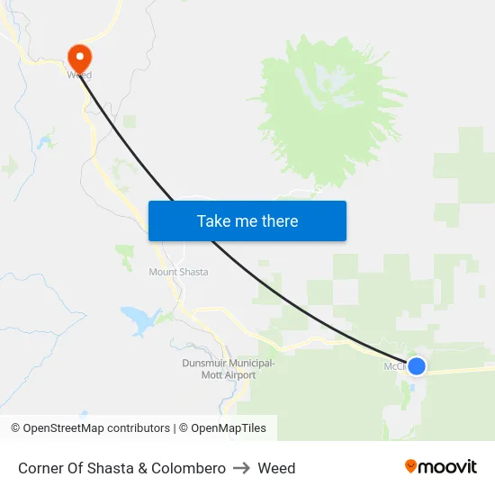 Corner Of Shasta & Colombero to Weed map