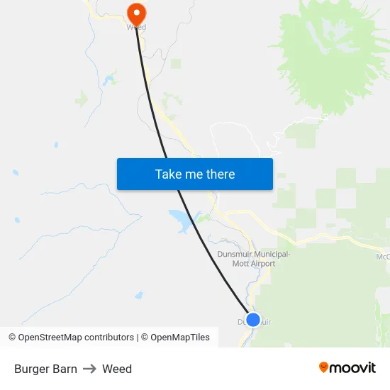 Burger Barn to Weed map