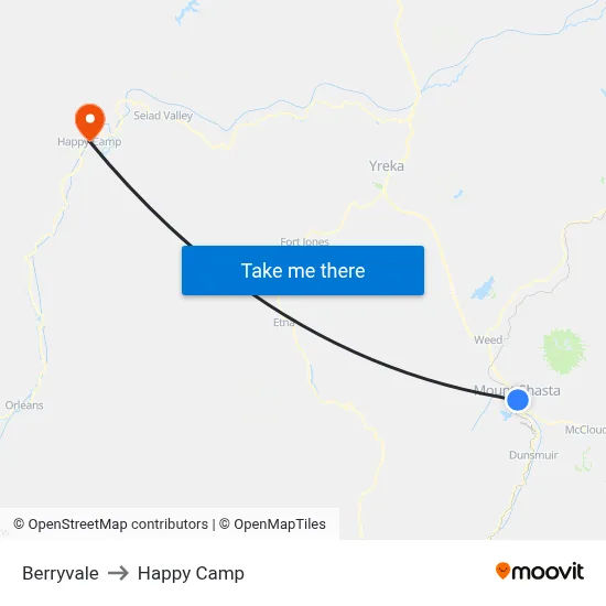 Berryvale to Happy Camp map