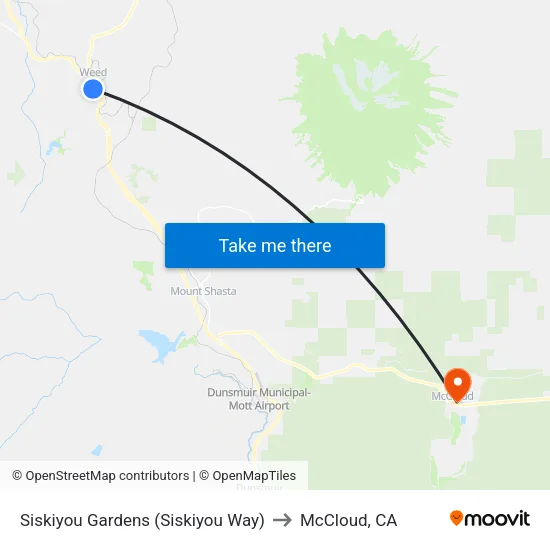 Siskiyou Gardens (Siskiyou Way) to McCloud, CA map