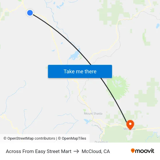 Across From Easy Street Mart to McCloud, CA map