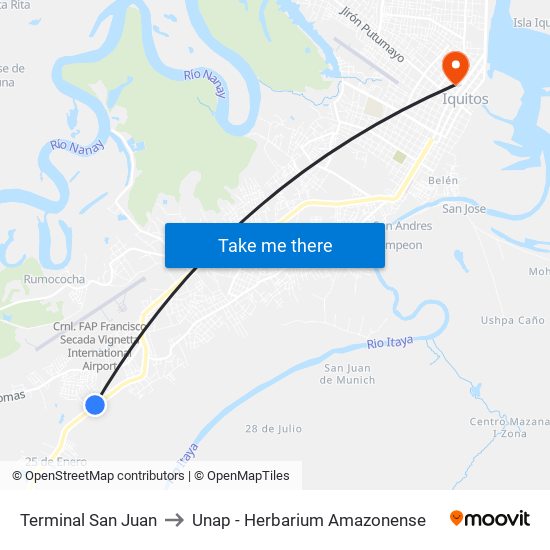 Terminal San Juan to Unap - Herbarium Amazonense map