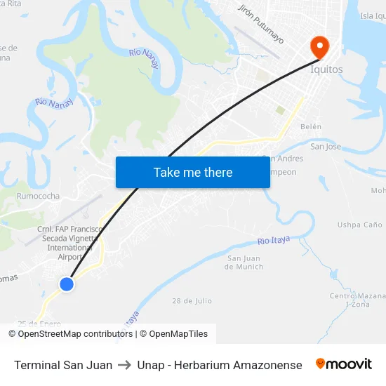 Terminal San Juan to Unap - Herbarium Amazonense map