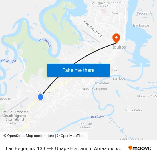 Las Begonias, 138 to Unap - Herbarium Amazonense map