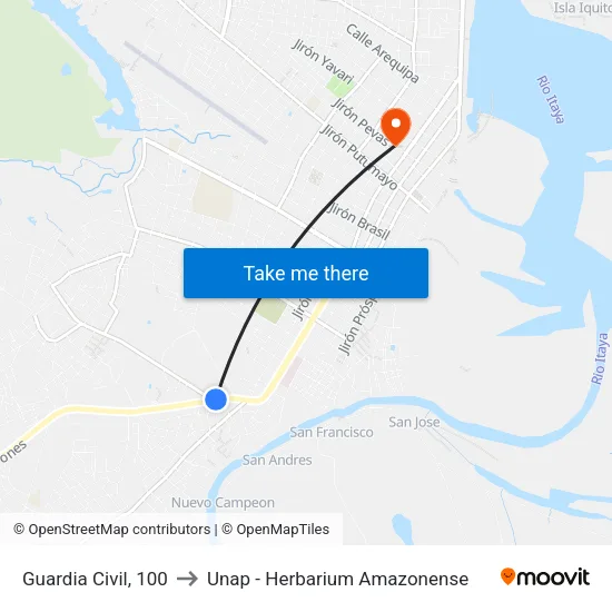 Guardia Civil, 100 to Unap - Herbarium Amazonense map