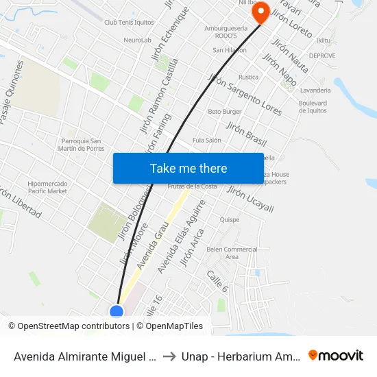 Avenida Almirante Miguel Grau, 1818 to Unap - Herbarium Amazonense map