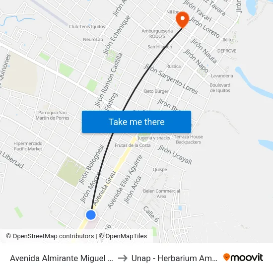 Avenida Almirante Miguel Grau, 1628 to Unap - Herbarium Amazonense map