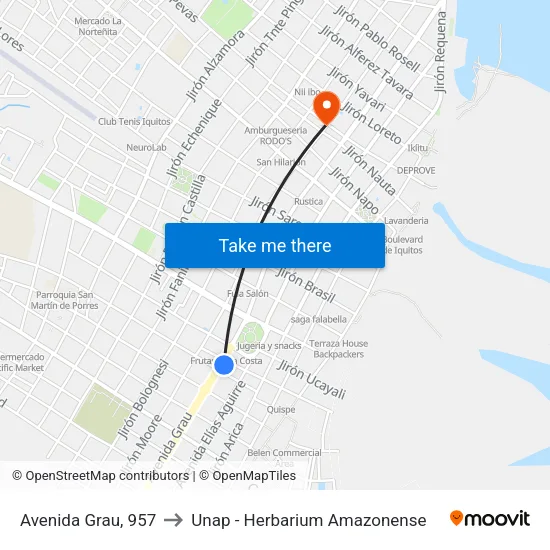 Avenida Grau, 957 to Unap - Herbarium Amazonense map