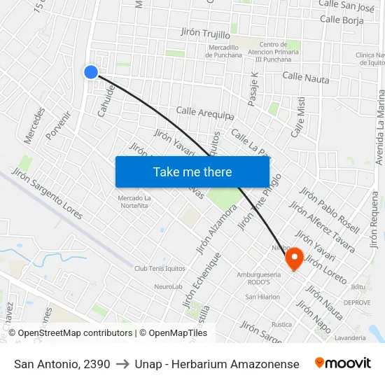 San Antonio, 2390 to Unap - Herbarium Amazonense map