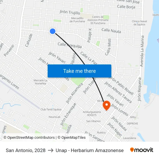 San Antonio, 2028 to Unap - Herbarium Amazonense map