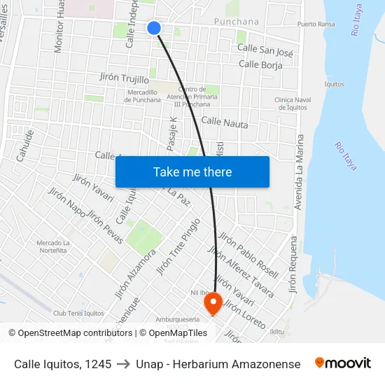 Calle Iquitos, 1245 to Unap - Herbarium Amazonense map