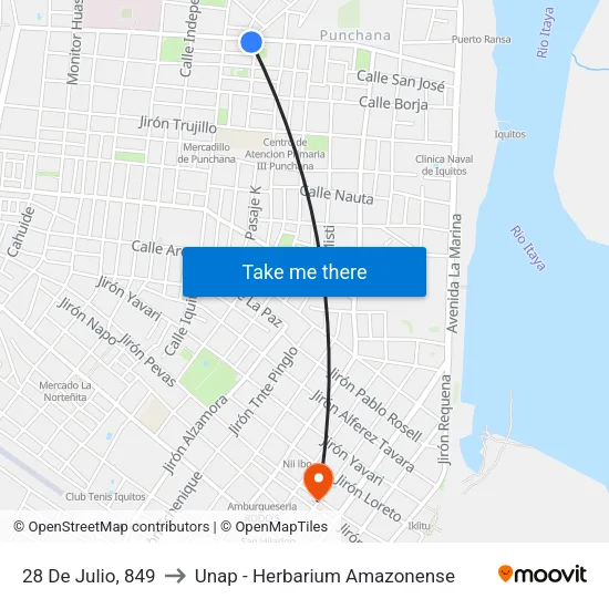 28 De Julio, 849 to Unap - Herbarium Amazonense map