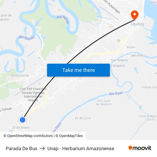 Parada De Bus to Unap - Herbarium Amazonense map