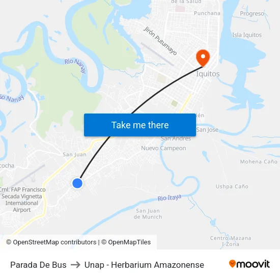 Parada De Bus to Unap - Herbarium Amazonense map
