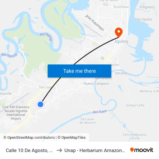Calle 10 De Agosto, 694 to Unap - Herbarium Amazonense map
