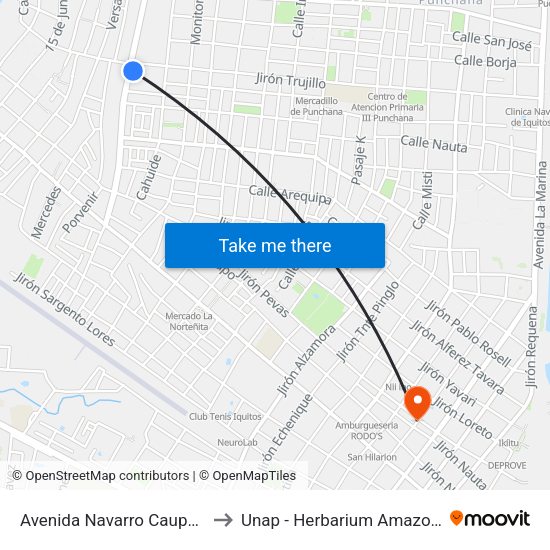 Avenida Navarro Cauper, 685 to Unap - Herbarium Amazonense map