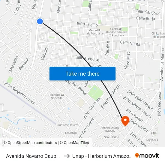 Avenida Navarro Cauper, 685 to Unap - Herbarium Amazonense map