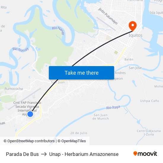 Parada De Bus to Unap - Herbarium Amazonense map