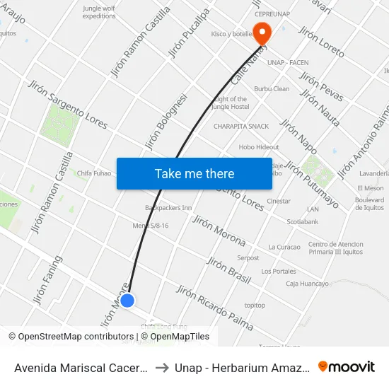 Avenida Mariscal Caceres, 580 to Unap - Herbarium Amazonense map