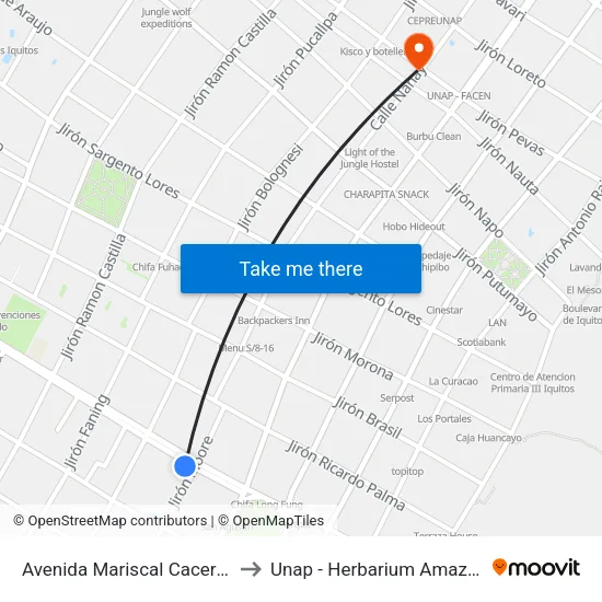 Avenida Mariscal Caceres, 615 to Unap - Herbarium Amazonense map