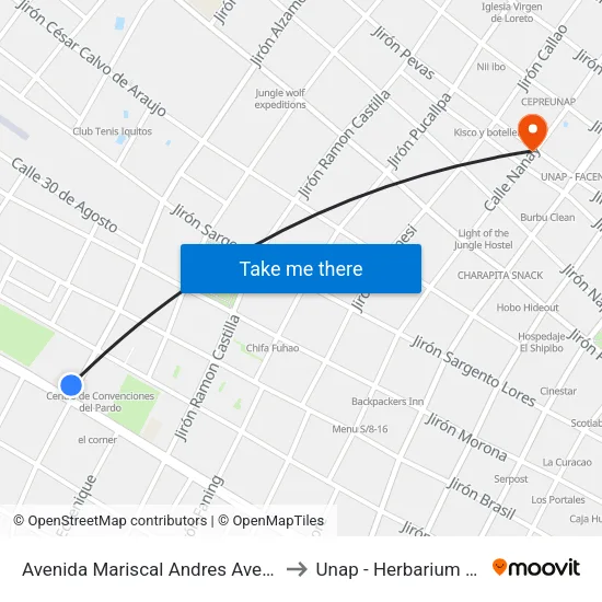 Avenida Mariscal Andres Avelino Caceres, 1129 to Unap - Herbarium Amazonense map