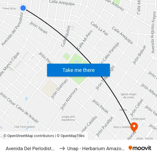Avenida Del Perlodista, 408 to Unap - Herbarium Amazonense map