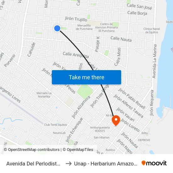 Avenida Del Perlodista, 587 to Unap - Herbarium Amazonense map