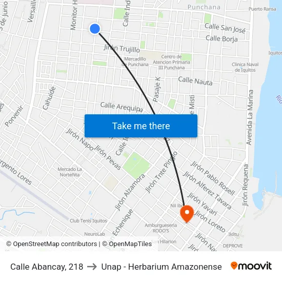Calle Abancay, 218 to Unap - Herbarium Amazonense map