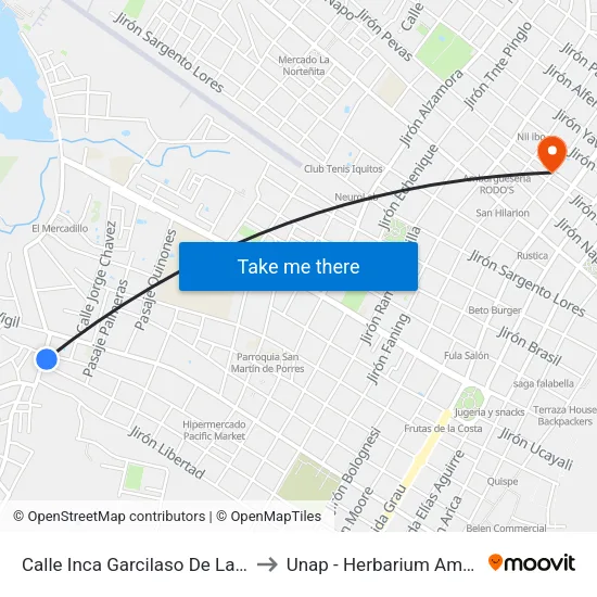 Calle Inca Garcilaso De La Vega, 216 to Unap - Herbarium Amazonense map