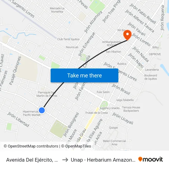 Avenida Del Ejército, 1133 to Unap - Herbarium Amazonense map