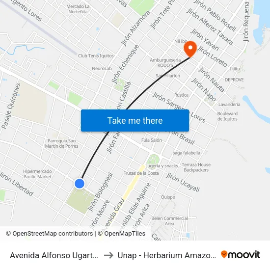 Avenida Alfonso Ugarte, 880 to Unap - Herbarium Amazonense map