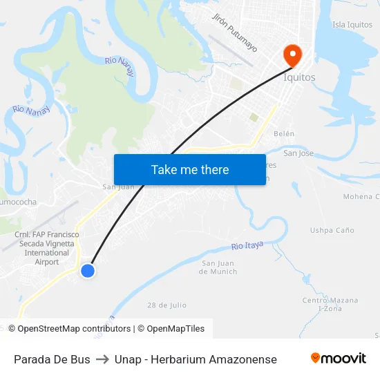 Parada De Bus to Unap - Herbarium Amazonense map