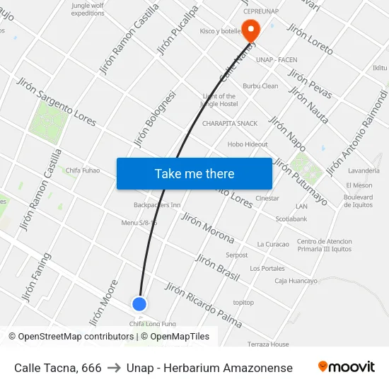 Calle Tacna, 666 to Unap - Herbarium Amazonense map