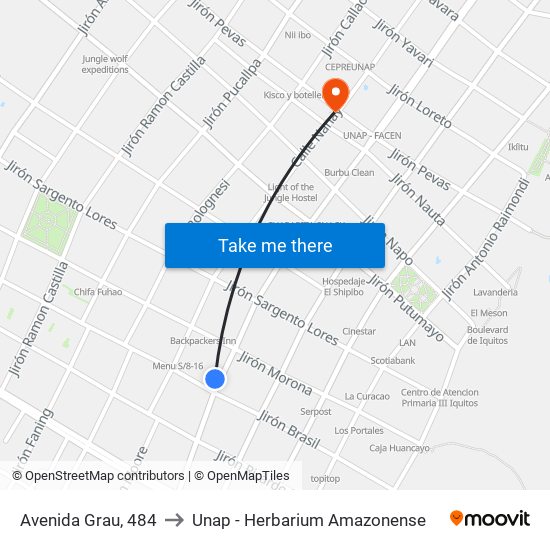 Avenida Grau, 484 to Unap - Herbarium Amazonense map